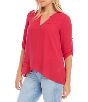 Karen Kane Split Neck 3/4 Sleeve Asymmetrical Hem Wrap Top