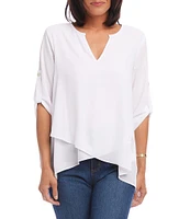 Karen Kane Split Neck 3/4 Sleeve Asymmetrical Hem Wrap Top