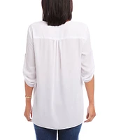 Karen Kane Split Neck 3/4 Sleeve Asymmetrical Hem Wrap Top