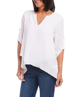 Karen Kane Split Neck 3/4 Sleeve Asymmetrical Hem Wrap Top