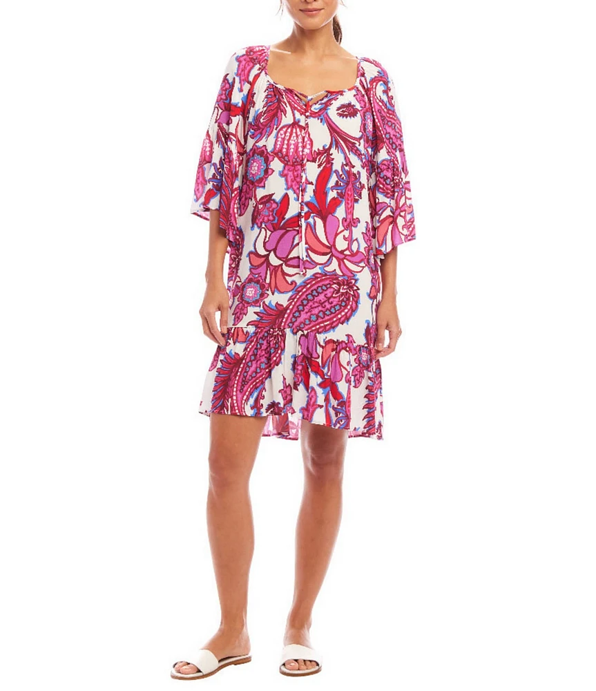 Karen Kane Square Neck 3/4 Sleeve Peony Paisley Print Dress