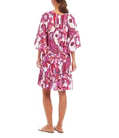 Karen Kane Square Neck 3/4 Sleeve Peony Paisley Print Dress