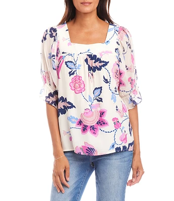 Karen Kane Square Neck Short Sleeve Floral Print Blouse