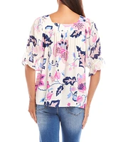 Karen Kane Square Neck Short Sleeve Floral Print Blouse