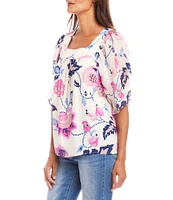 Karen Kane Square Neck Short Sleeve Floral Print Blouse