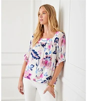 Karen Kane Square Neck Short Sleeve Floral Print Blouse