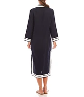 Karen Kane St. Tropez Mandarin Collar Split V-Neck 3/4 Sleeve Midi Dress
