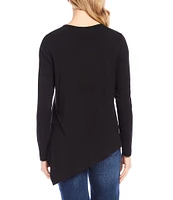 Karen Kane Stretch Embellished Asymmetrical Crew Neck Long Sleeve Top