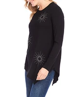 Karen Kane Stretch Embellished Asymmetrical Crew Neck Long Sleeve Top