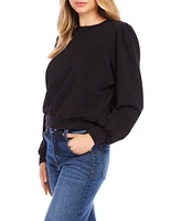 Karen Kane Stretch Fleece Crewneck Puff Sleeve Sweatshirt