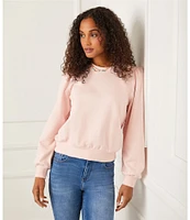 Karen Kane Stretch Fleece Crewneck Puff Sleeve Sweatshirt