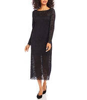 Karen Kane Stretch Lace Boat Neck Long Sleeve Midi Dress