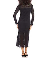 Karen Kane Stretch Lace Boat Neck Long Sleeve Midi Dress