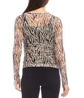 Karen Kane Stretch Mesh Zebra Knit Crew Neck Long Sleeve Top