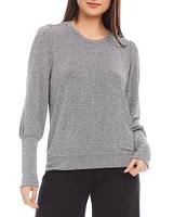 Karen Kane Stretch Metallic Knit Long Bishop Sleeve Top