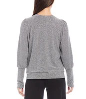 Karen Kane Stretch Metallic Knit Long Bishop Sleeve Top