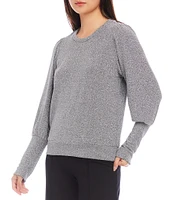 Karen Kane Stretch Metallic Knit Long Bishop Sleeve Top