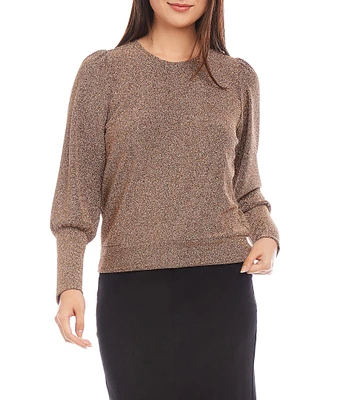 Karen Kane Stretch Metallic Knit Long Bishop Sleeve Top