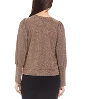 Karen Kane Stretch Metallic Knit Long Bishop Sleeve Top