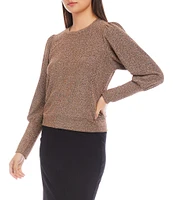 Karen Kane Stretch Metallic Knit Long Bishop Sleeve Top