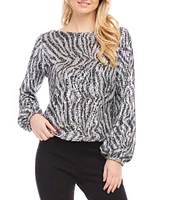 Karen Kane Stretch Sequin Zebra Boat Neckline Long Sleeve Top