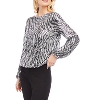 Karen Kane Stretch Sequin Zebra Boat Neckline Long Sleeve Top