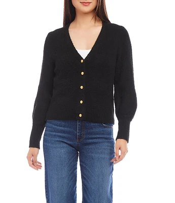 Karen Kane Stretch V-Neck Long Sleeve Button Up Cardigan