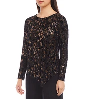 Karen Kane Stretch Velvet Burnout Asymmetrical Hemline Top