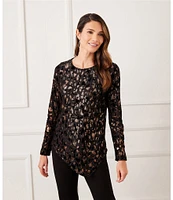 Karen Kane Stretch Velvet Burnout Asymmetrical Hemline Top