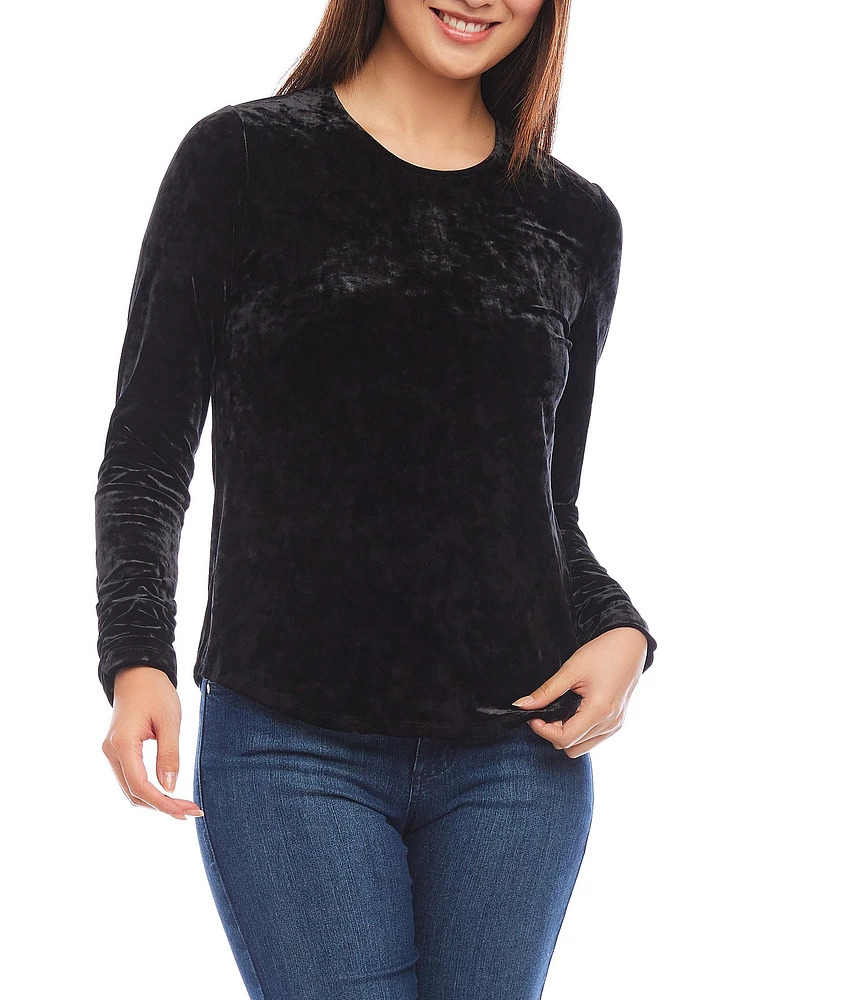 Karen Kane Stretch Velvet Shirred Cuffed Long Sleeve Top