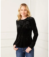 Karen Kane Stretch Velvet Shirred Cuffed Long Sleeve Top