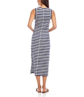 Karen Kane Stripe Crew Neck Sleeveless Midi Column Dress