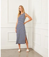 Karen Kane Stripe Crew Neck Sleeveless Midi Column Dress