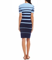Karen Kane Stripe Ribbed Crew Neck Short Sleeve Sheath Dress