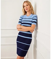 Karen Kane Stripe Ribbed Crew Neck Short Sleeve Sheath Dress