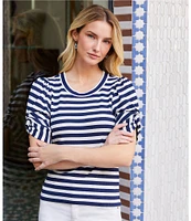 Karen Kane Stripe Ribbed Knit Scoop Neck Twist-Sleeve Top