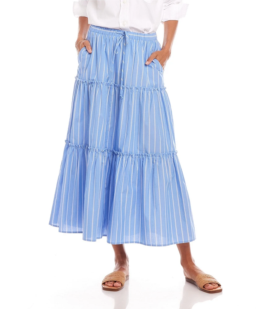 Karen Kane Stripe Soft Cotton Tiered Midi Skirt