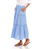 Karen Kane Stripe Soft Cotton Tiered Midi Skirt