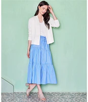 Karen Kane Stripe Soft Cotton Tiered Midi Skirt