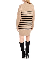 Karen Kane Striped Mock Neck Long Sleeve Sweater Dress