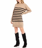 Karen Kane Striped Mock Neck Long Sleeve Sweater Dress