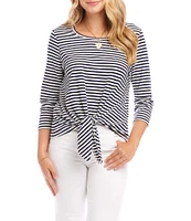 Karen Kane Striped Tie-Front Crew Neck 3/4 Sleeve Top