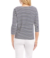 Karen Kane Striped Tie-Front Crew Neck 3/4 Sleeve Top