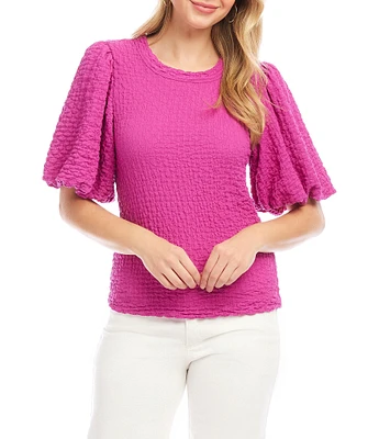 Karen Kane Textured Knit Crew Neck Short Puff Sleeve Top