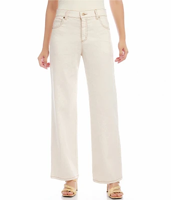 Karen Kane Twill Mid Rise Wide Leg Ankle Jeans