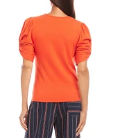 Karen Kane Twisted Short Puff Sleeve Crew Neck Top