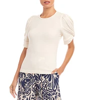 Karen Kane Twisted Short Puff Sleeve Crew Neck Top
