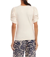Karen Kane Twisted Short Puff Sleeve Crew Neck Top