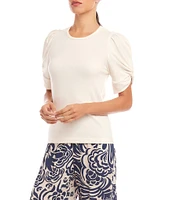 Karen Kane Twisted Short Puff Sleeve Crew Neck Top