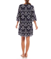 Karen Kane V-Neck 3/4 Sleeve Eyelet Embroidered Dress